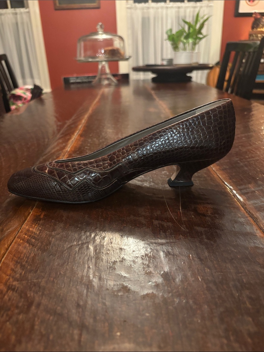 Joan & David Dark Brown Textured Kitten Heel Pumps